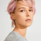 TILLY large hoop earrings silver-plated adorn a young adult with pastel-pink hair, showcasing Pilgrim's trendy, inclusive style in a close-up portrait.