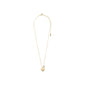 SOPHIA heart pendant necklace gold-plated, features a large velvet-matt heart and smaller crystal-encrusted heart on a collarbone chain, 40 cm with 9 cm adjustable length.