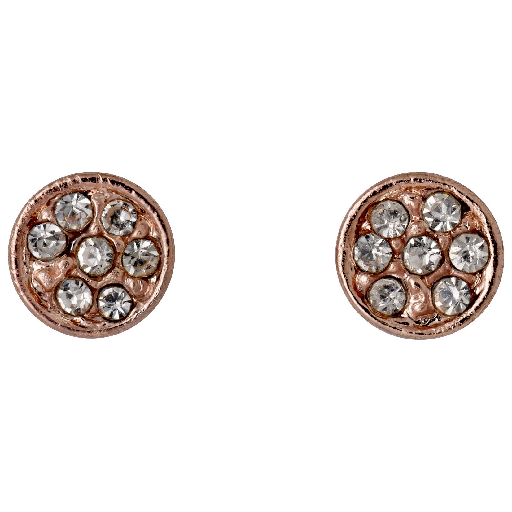 EMMA crystal earrings rosegold-plated, featuring small round studs with sparkling clear crystals, offering a versatile, elegant accessory perfect for any outfit.