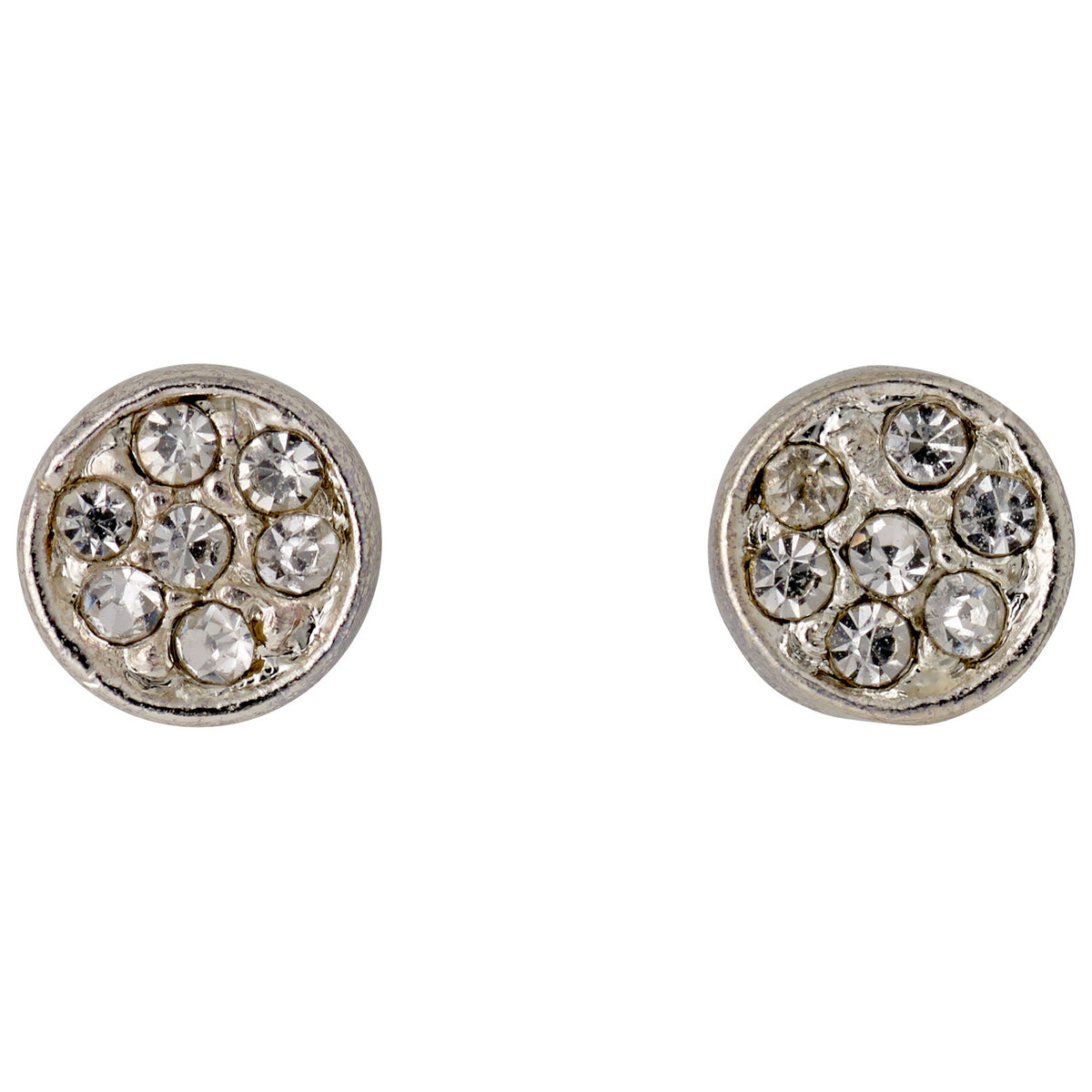 EMMA crystal earrings, silver-plated, feature a minimalist design with round, clear sparkling crystals, embodying Pilgrim's Scandinavian craftsmanship and trendy style.