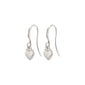 SOPHIA heart pendant earrings, silver-plated, featuring delicate dangle design with small velvet-matt finish silver hearts, capturing Pilgrim's Scandinavian quality and trendsetting style.