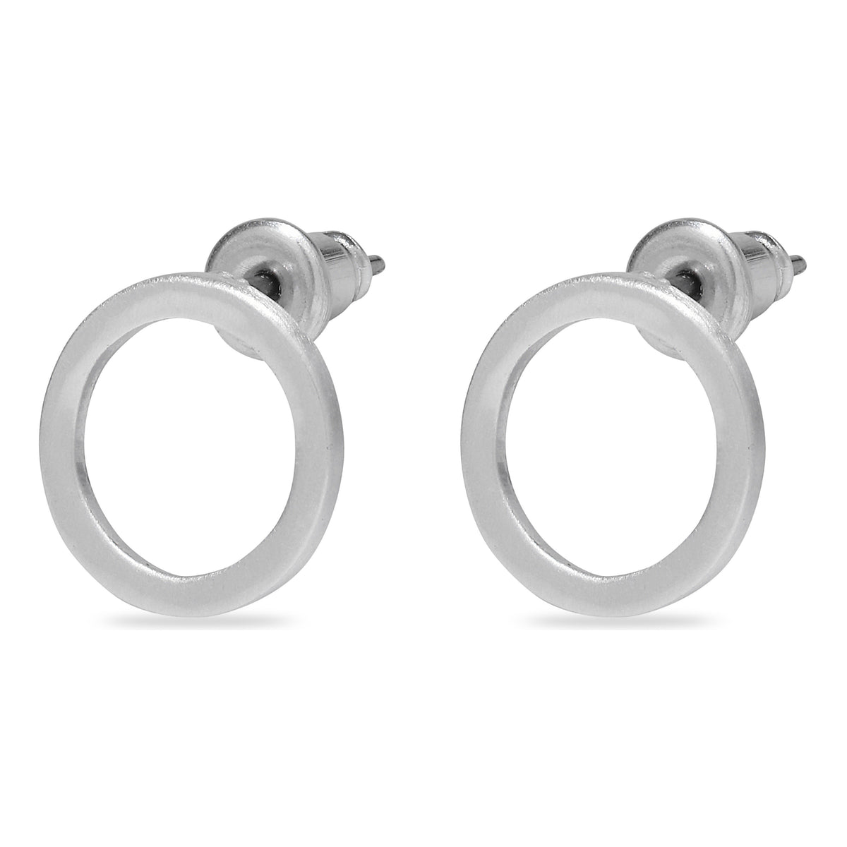LIV earrings silver-plated featuring rustic, matte silver rings on studs; an edgy, timeless design perfect for everyday wear.