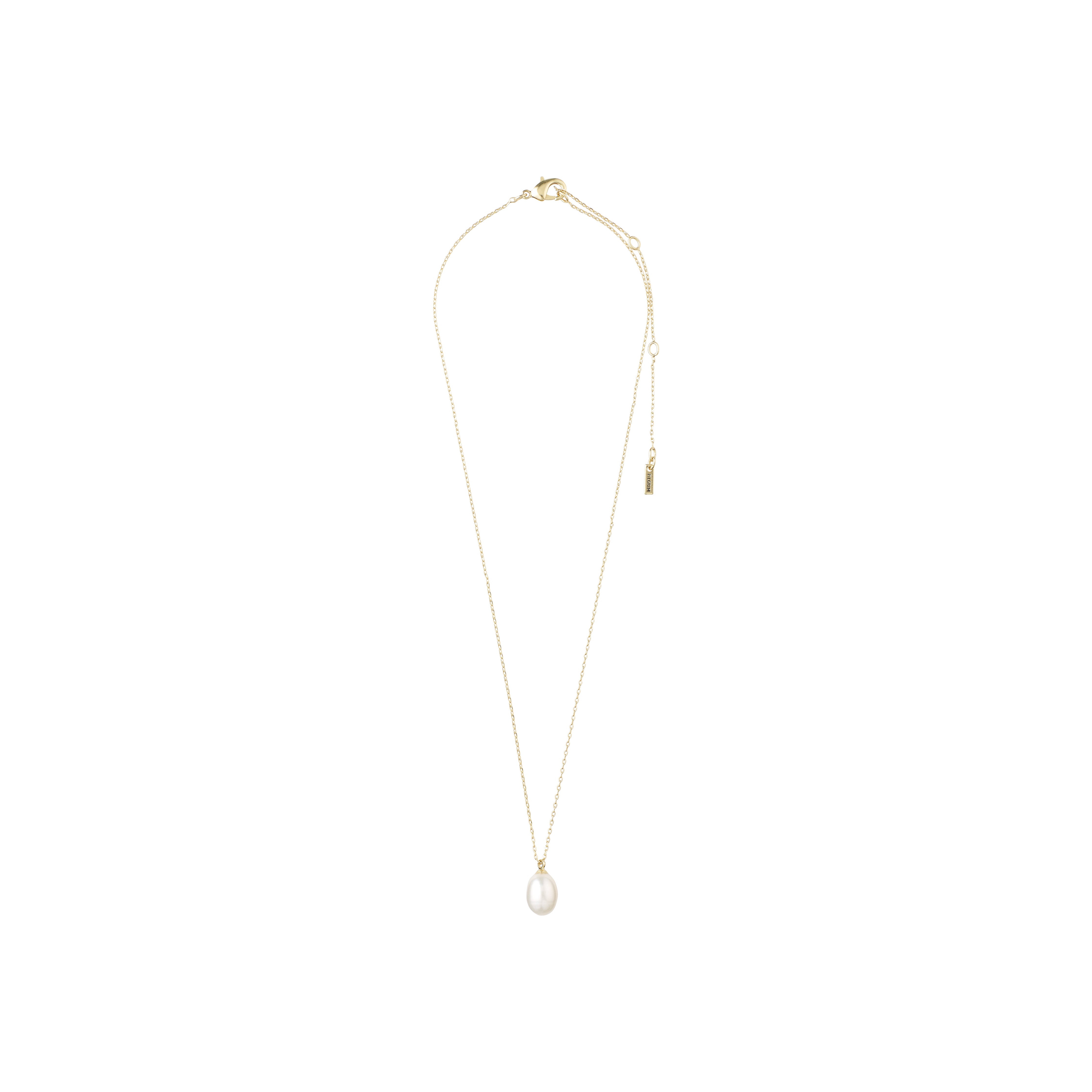 EILA freshwater pearl necklace gold-plated, featuring a droplet-shaped pearl pendant on a sleek gold chain, epitomizing timeless elegance and contemporary style.
