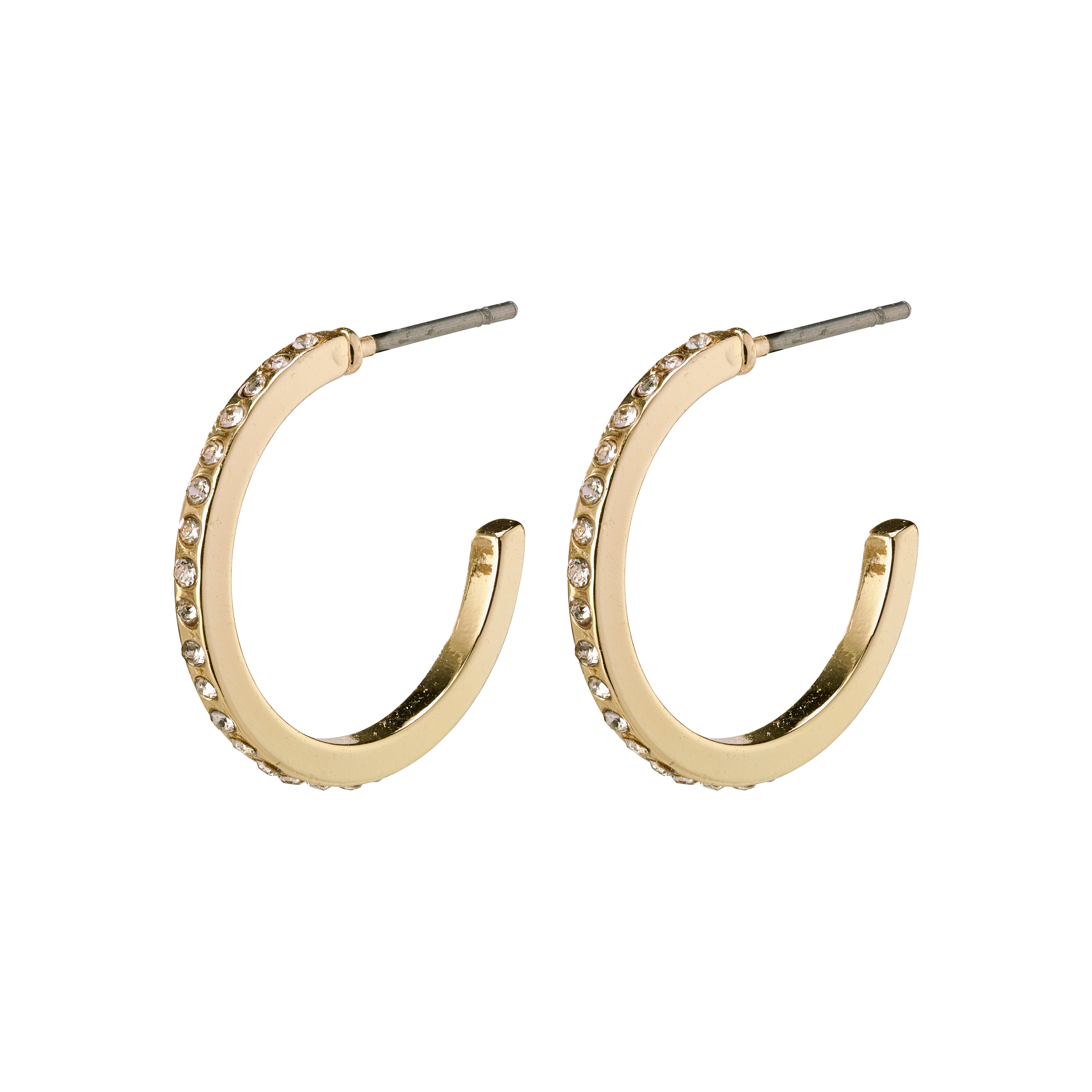 ROBERTA crystal semi-hoops gold-plated with clear crystals, showcasing Nordic simplicity and elegance, perfect for enhancing a casually chic look.