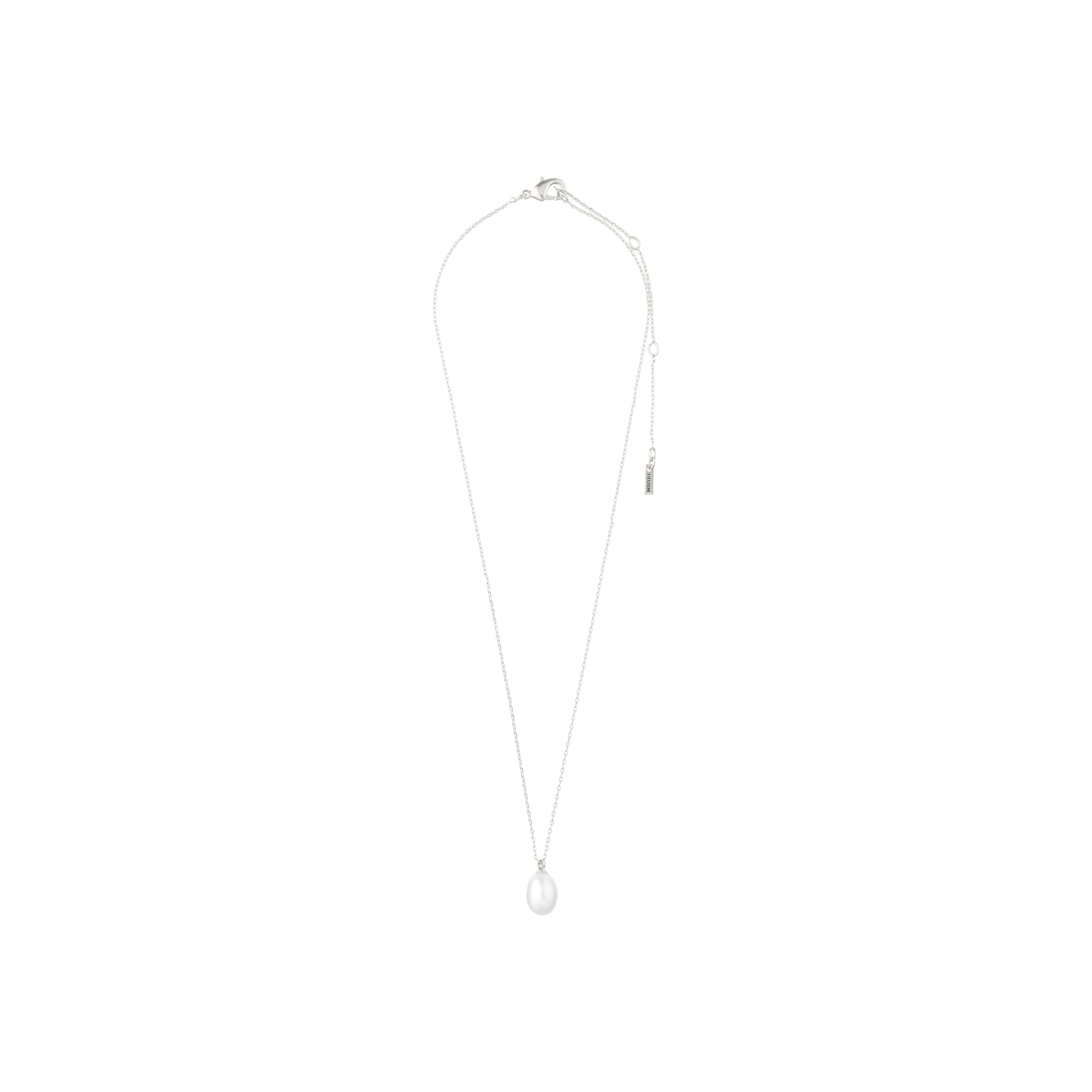 EILA freshwater pearl necklace silver-plated with a droplet-shaped pearl pendant, featuring modern, clean lines and soft, comfortable shapes, embodying timeless elegance and contemporary style.