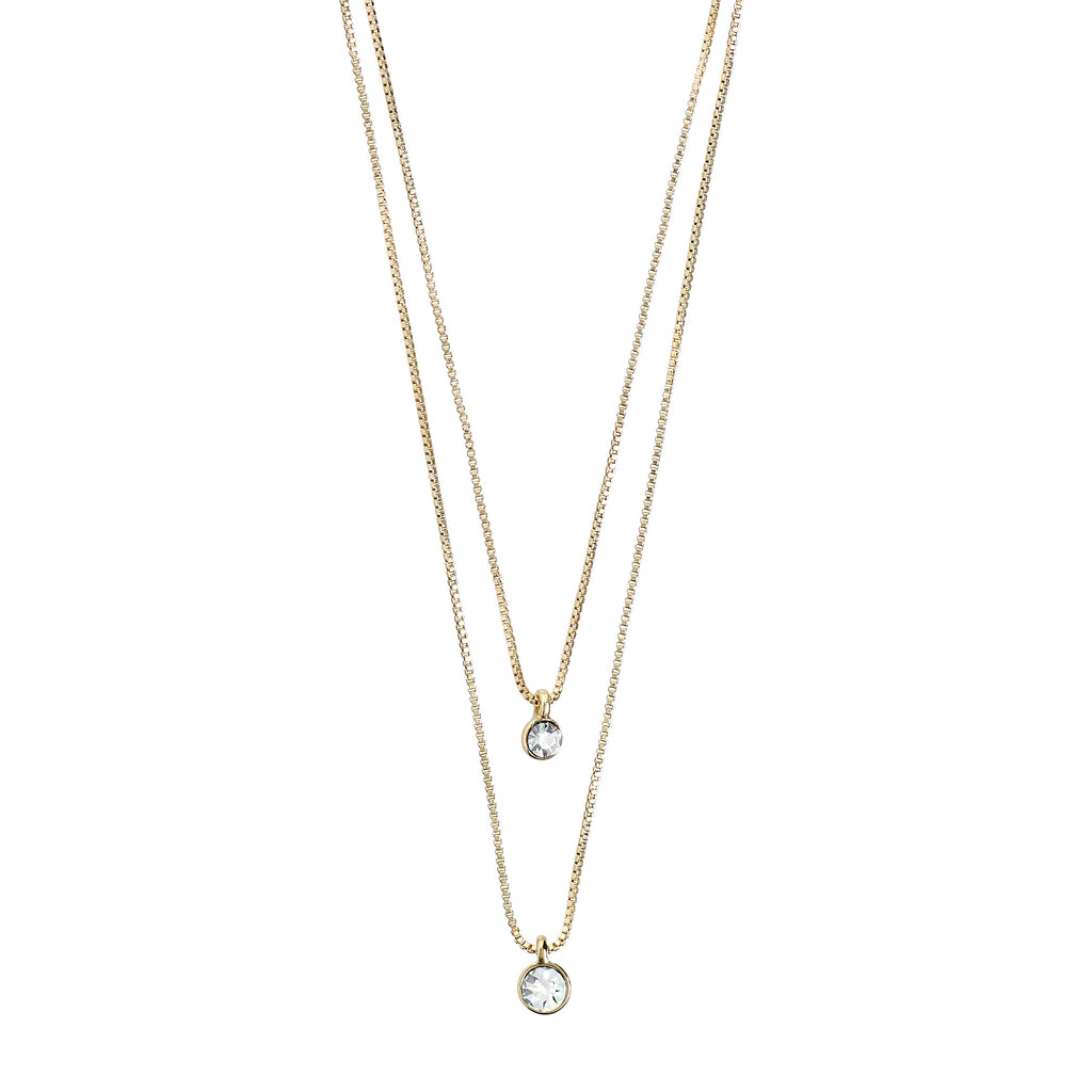 LUCIA 2-in-1 crystal necklace gold-plated features two intertwined chains with sparkling crystal pendants, ideal for adding elegance and charm to any outfit.