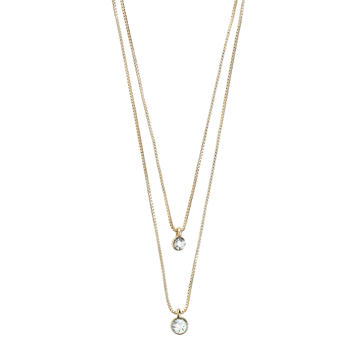 LUCIA 2-in-1 crystal necklace gold-plated features two intertwined chains with sparkling crystal pendants, ideal for adding elegance and charm to any outfit.
