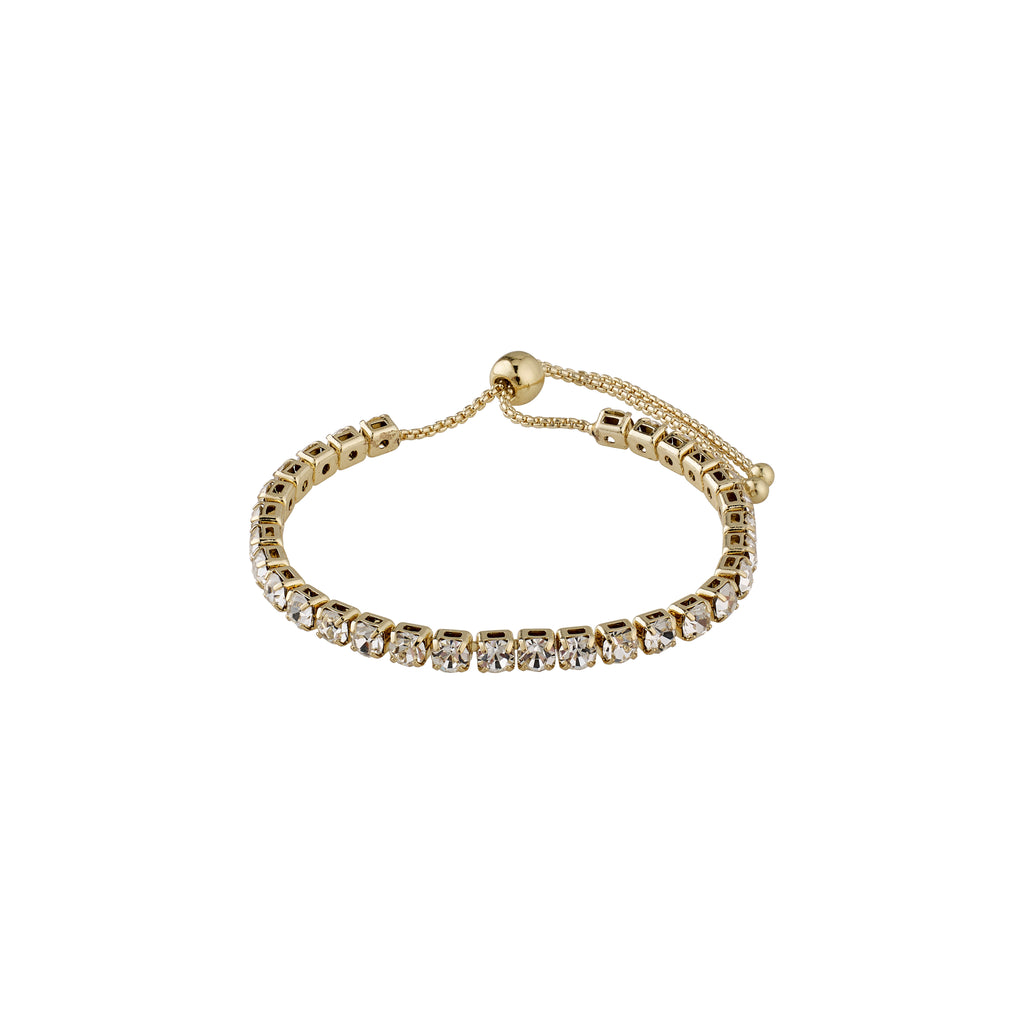 LUCIA crystal bracelet gold-plated, featuring sparkling crystals on a modern adjustable closure, exuding elegance and a contemporary twist, perfect for trendsetters.