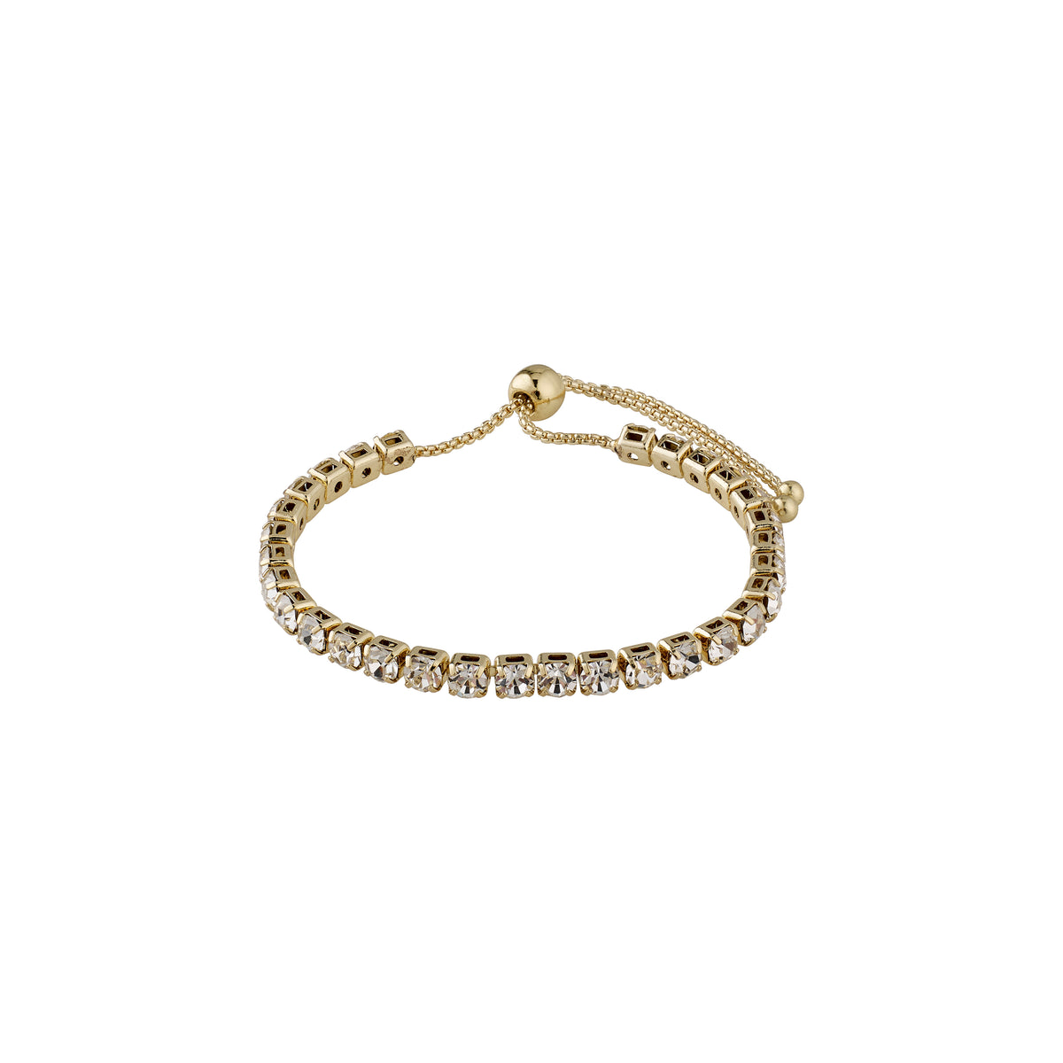 LUCIA crystal bracelet gold-plated, featuring sparkling crystals on a modern adjustable closure, exuding elegance and a contemporary twist, perfect for trendsetters.