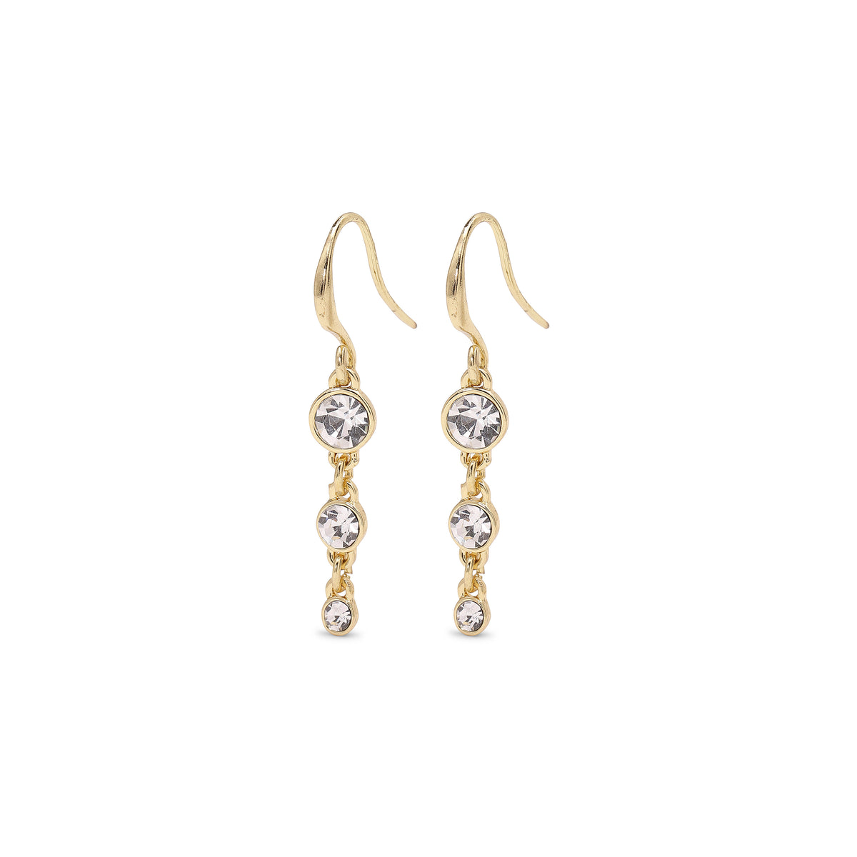LUCIA crystal earrings gold-plated; three diamonds in a row for a glamorous, sparkling effect. Perfect for adding elegance to any look.
