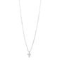 CLARA crystal cross necklace, silver-plated with sparkling crystals, featuring a 35 cm chain and 9 cm extension for a stylish, modern look.