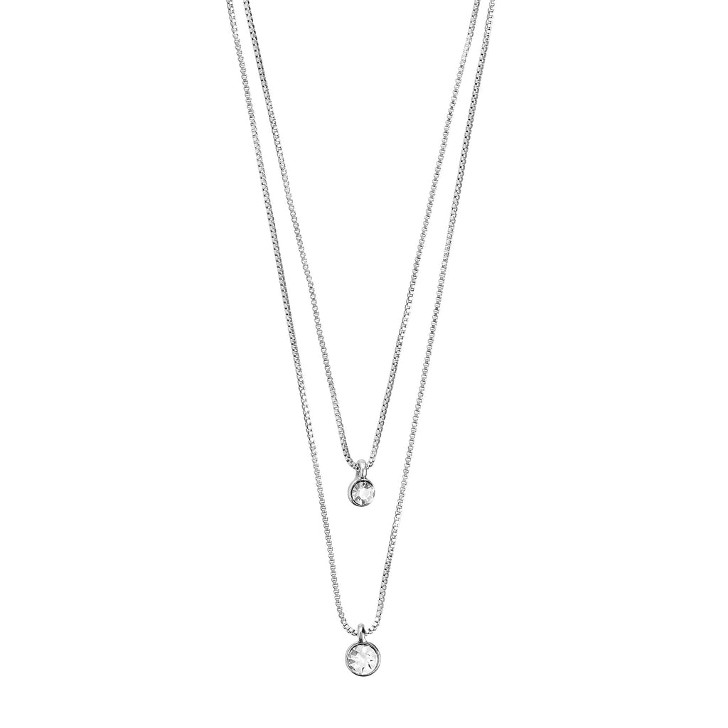 LUCIA 2-in-1 crystal necklace, silver-plated, featuring two sparkling crystal pendants on dual chains, perfect for enhancing your décolleté with elegance.