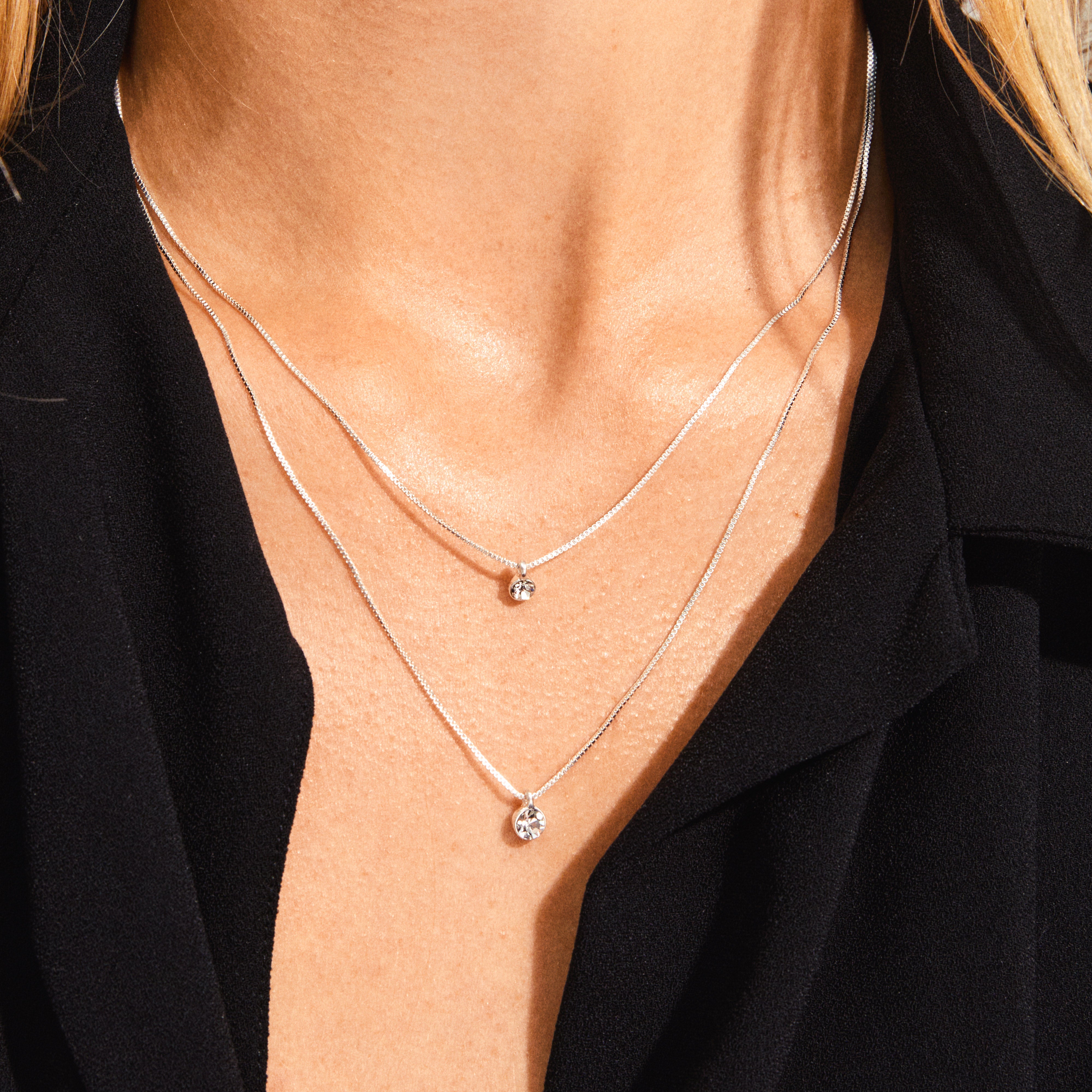 LUCIA 2-i-1 kristallhalsband silverpläterat