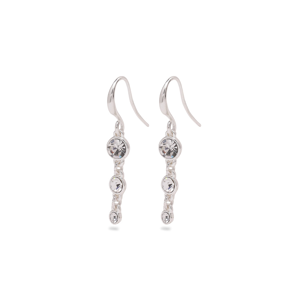 LUCIA crystal earrings, silver-plated, featuring three sparkling crystals in a row, perfect for adding glamour and elevating everyday looks.