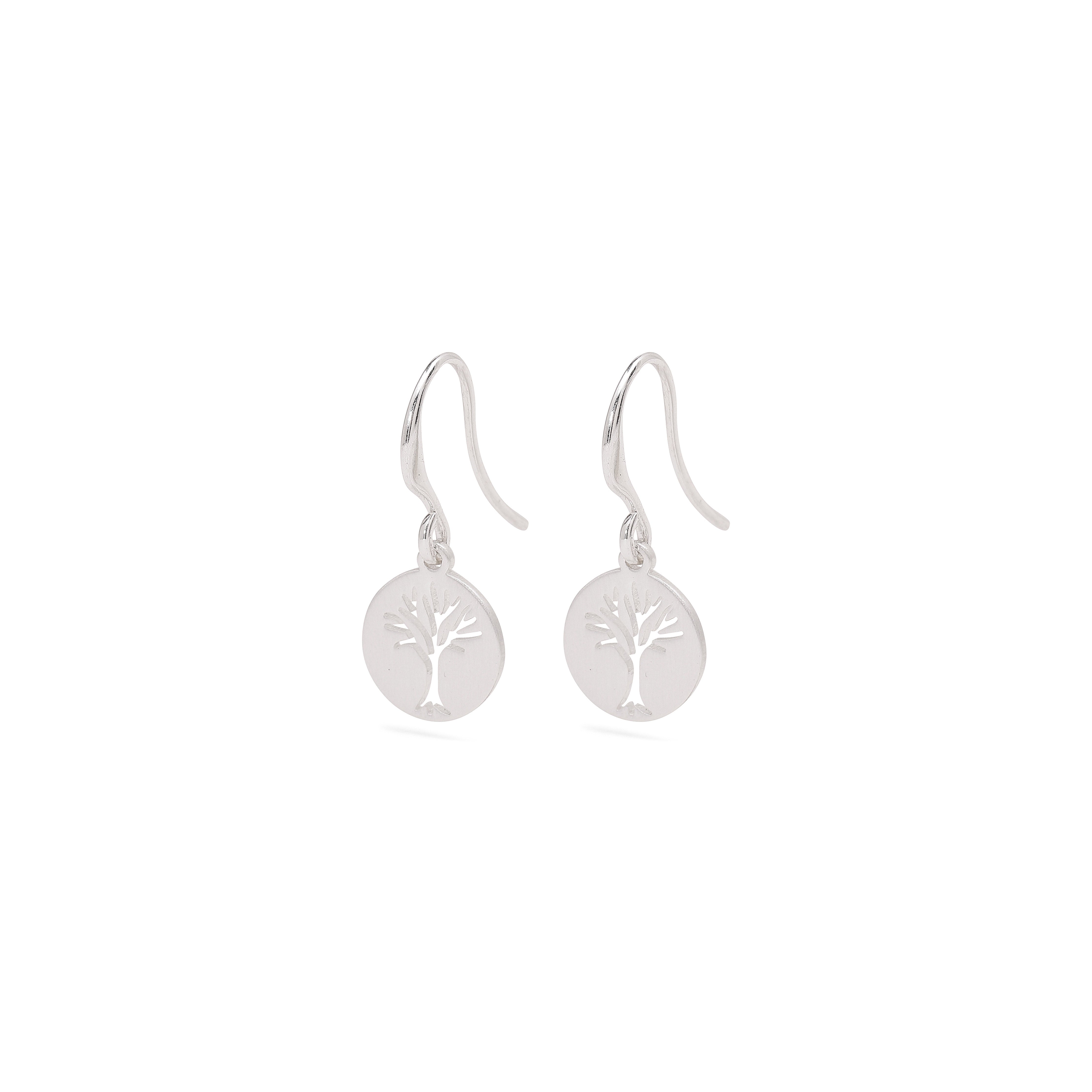 Silver-plated ELIN coin earrings featuring a minimalist tree design, showcasing modern style and nature appreciation, crafted for trendsetting fashion enthusiasts.