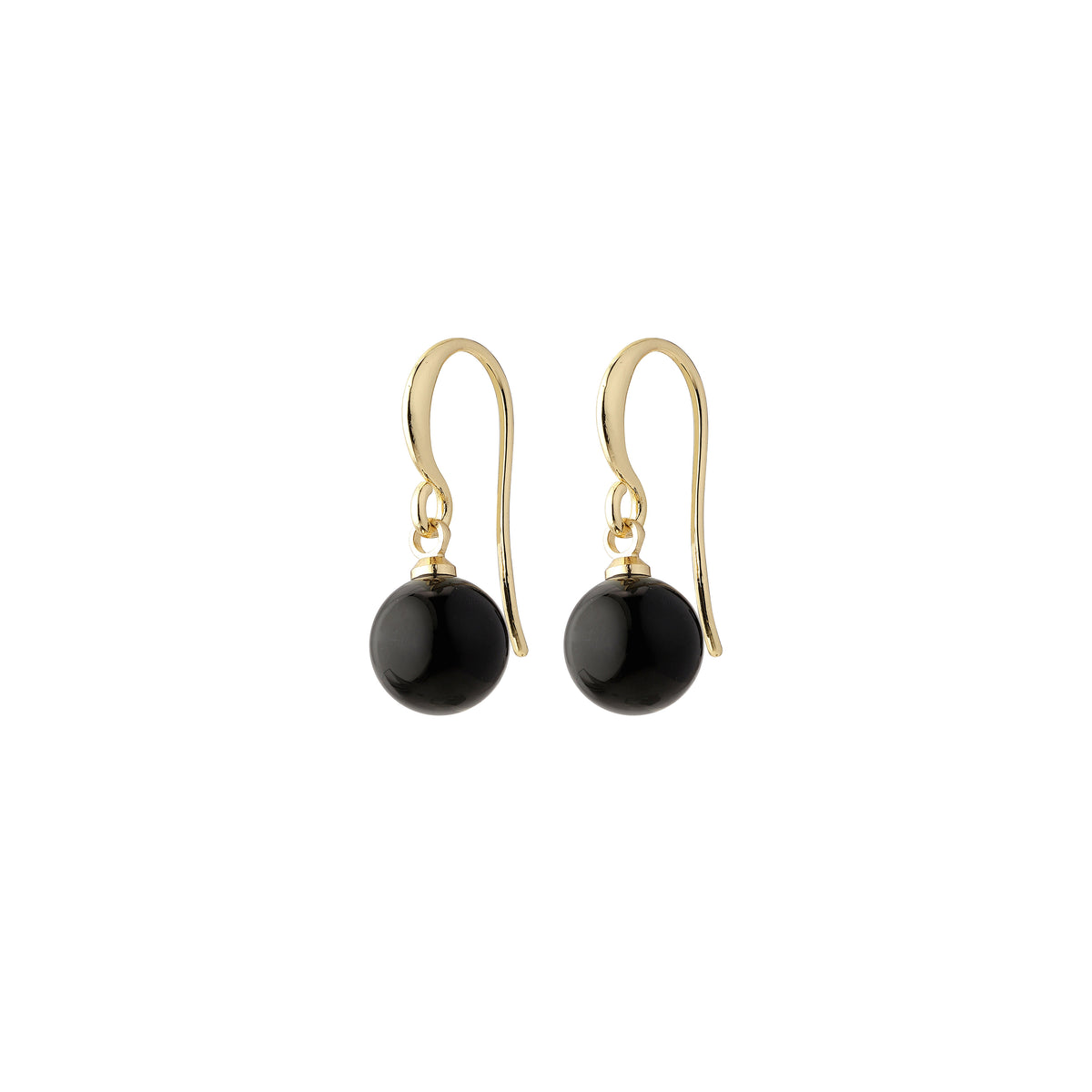 GOLDIE black earrings gold-plated with elegant black glass beads and gold accents, perfect for enhancing personal style with a sophisticated, feminine touch.