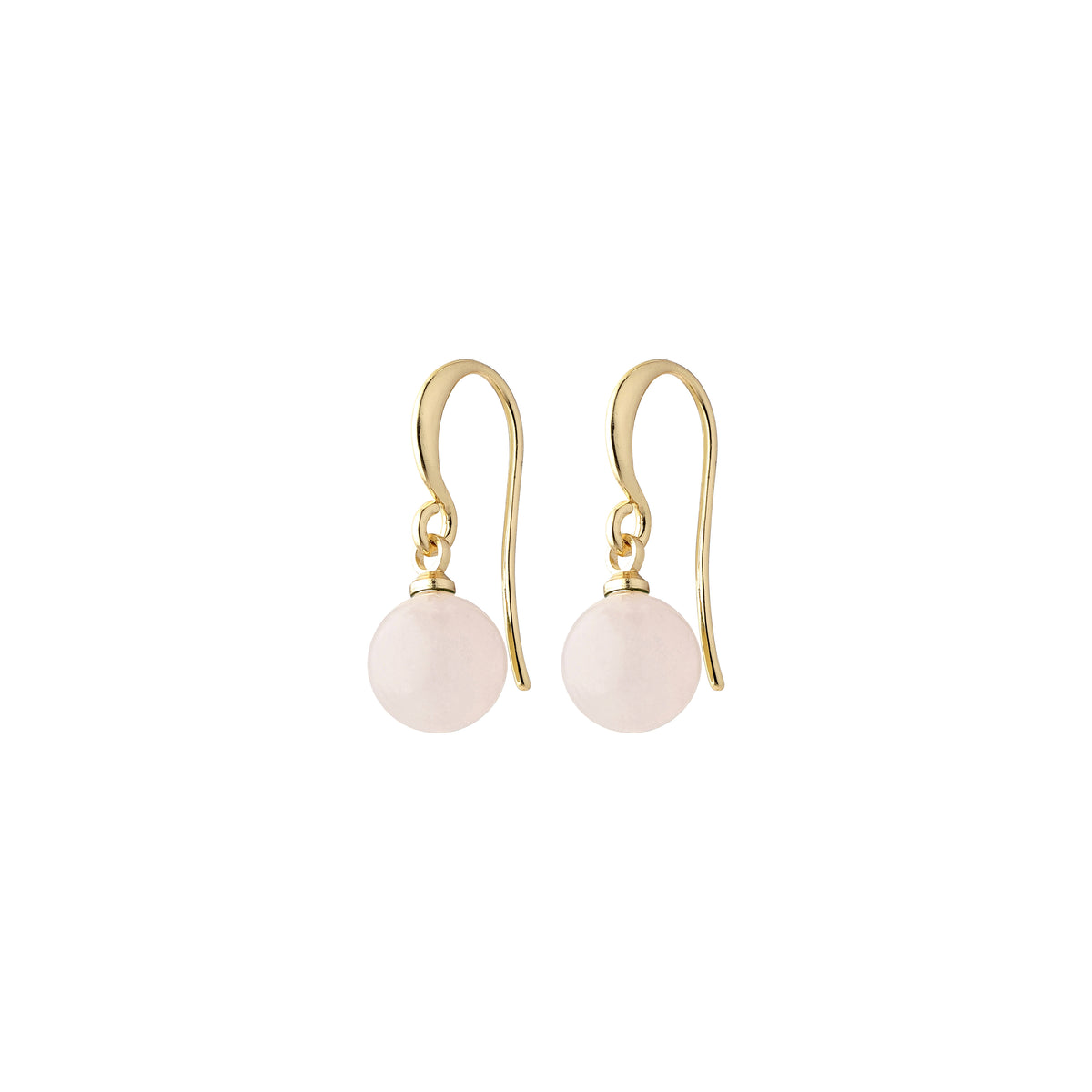 GOLDIE pink earrings, gold-plated with round white stones, feature pink-tinted glass beads that elegantly sway, adding a feminine touch to your style.