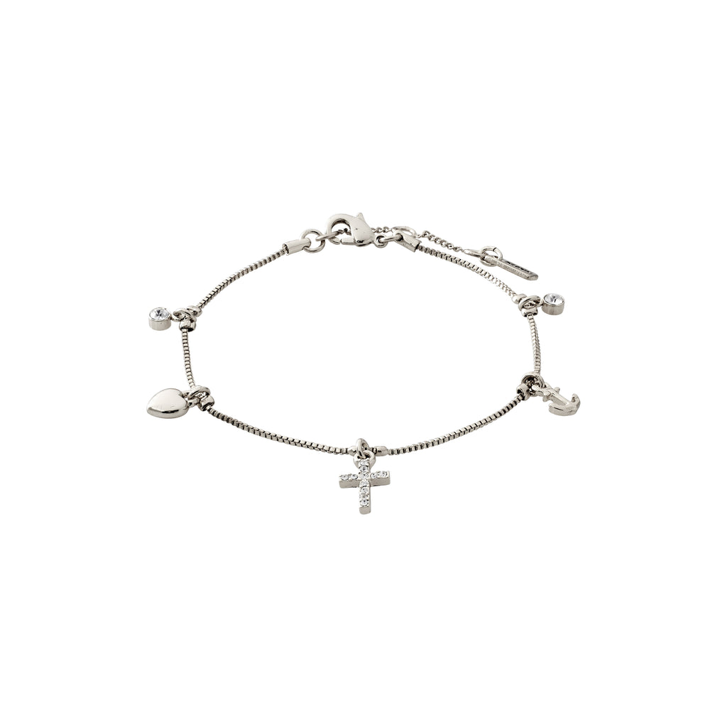 ANET crystal bracelet, silver-plated, features a cross, heart, and anchor with Preciosa crystals, symbolizing faith, hope, and love.