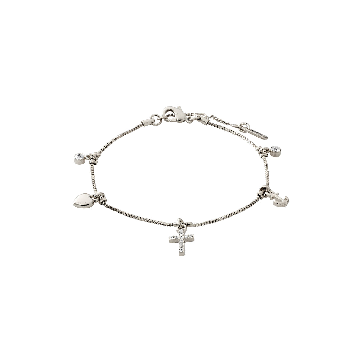ANET crystal bracelet, silver-plated, features a cross, heart, and anchor with Preciosa crystals, symbolizing faith, hope, and love.