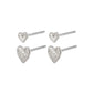 SOPHIA recycled heart stud earrings 2-in-1 set silver-plated