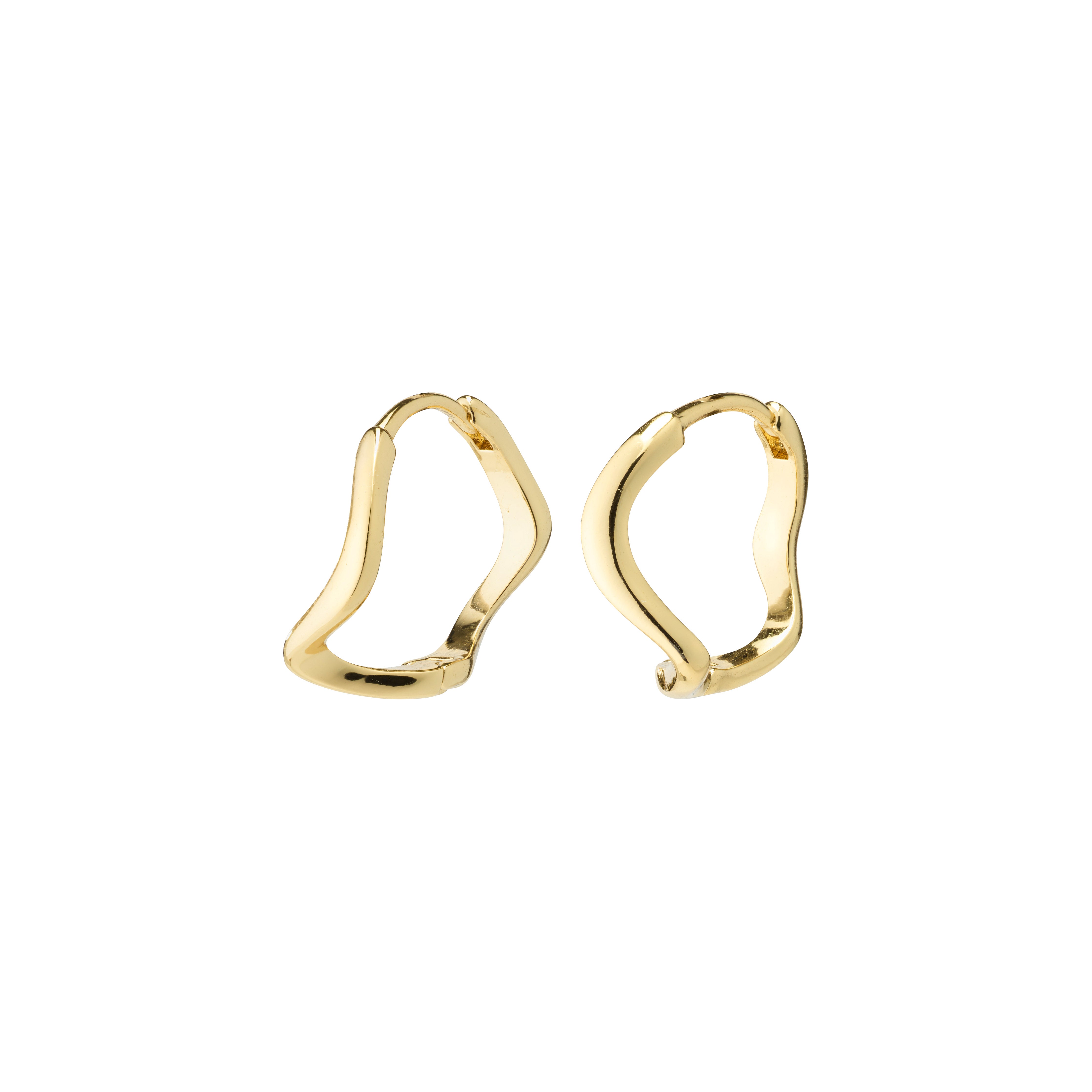 ALBERTE organic shape hoop earrings, gold-plated with a wavy, handcrafted design, offering a timeless, playful look suitable for stacking with other trendy pieces.