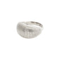 XENA ring silver-plated with a chunky, curved design and fluted surface, crafted from 99% recycled material for a bold, statement look.