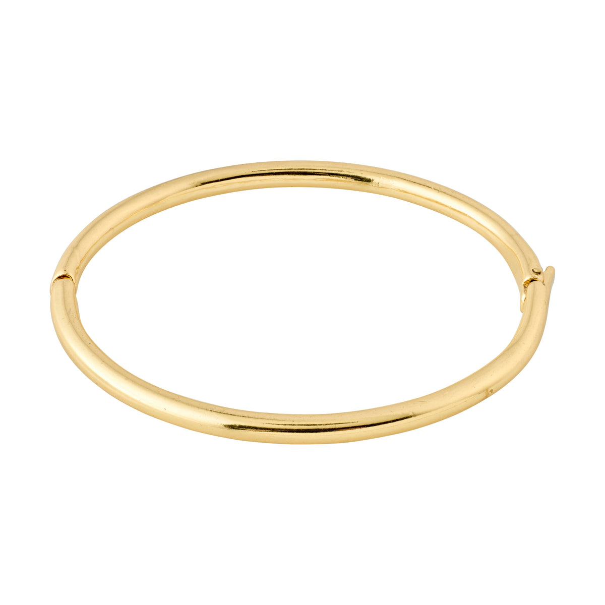 SOPHIA bangle bracelet gold-plated, showcasing a classic design with shiny surfaces and a click lock, made from 99% recycled material by Pilgrim.