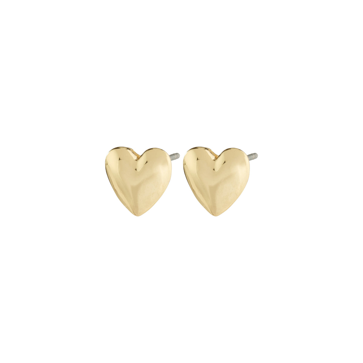 SOPHIA heart earrings, gold-plated, showcase elegant, recycled design with shiny surfaces and soft shapes for a romantic, Nordic-inspired look from Pilgrim.