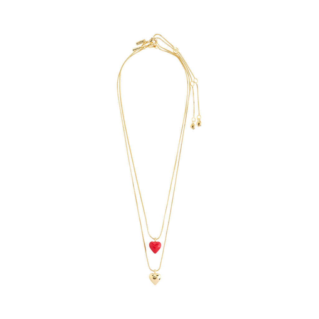 MAEVE necklace, 2-in-1 set: gold-plated, featuring a slim box chain with a red heart pendant, ideal for a chic, layered look.