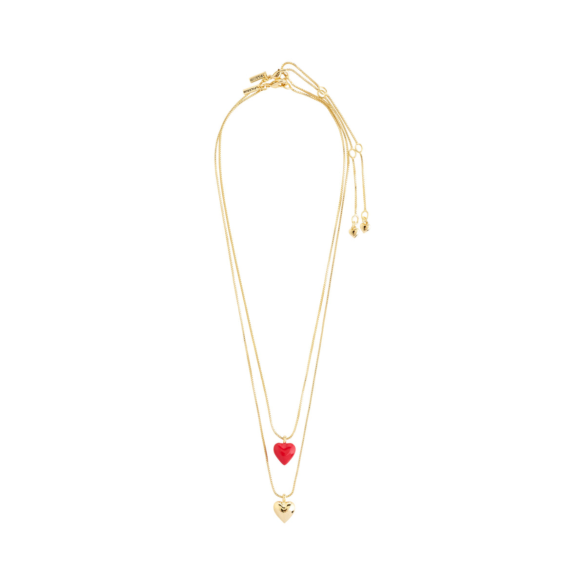 MAEVE necklace, 2-in-1 set: gold-plated, featuring a slim box chain with a red heart pendant, ideal for a chic, layered look.