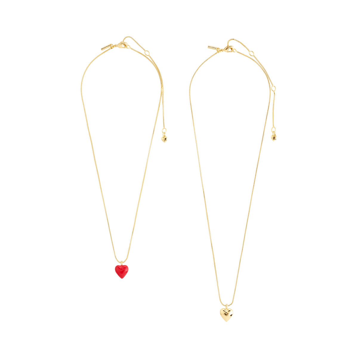 MAEVE necklace, 2-in-1 set: features two gold-plated chains with a choice of a puffy heart or red enamel heart pendant, perfect for layering.