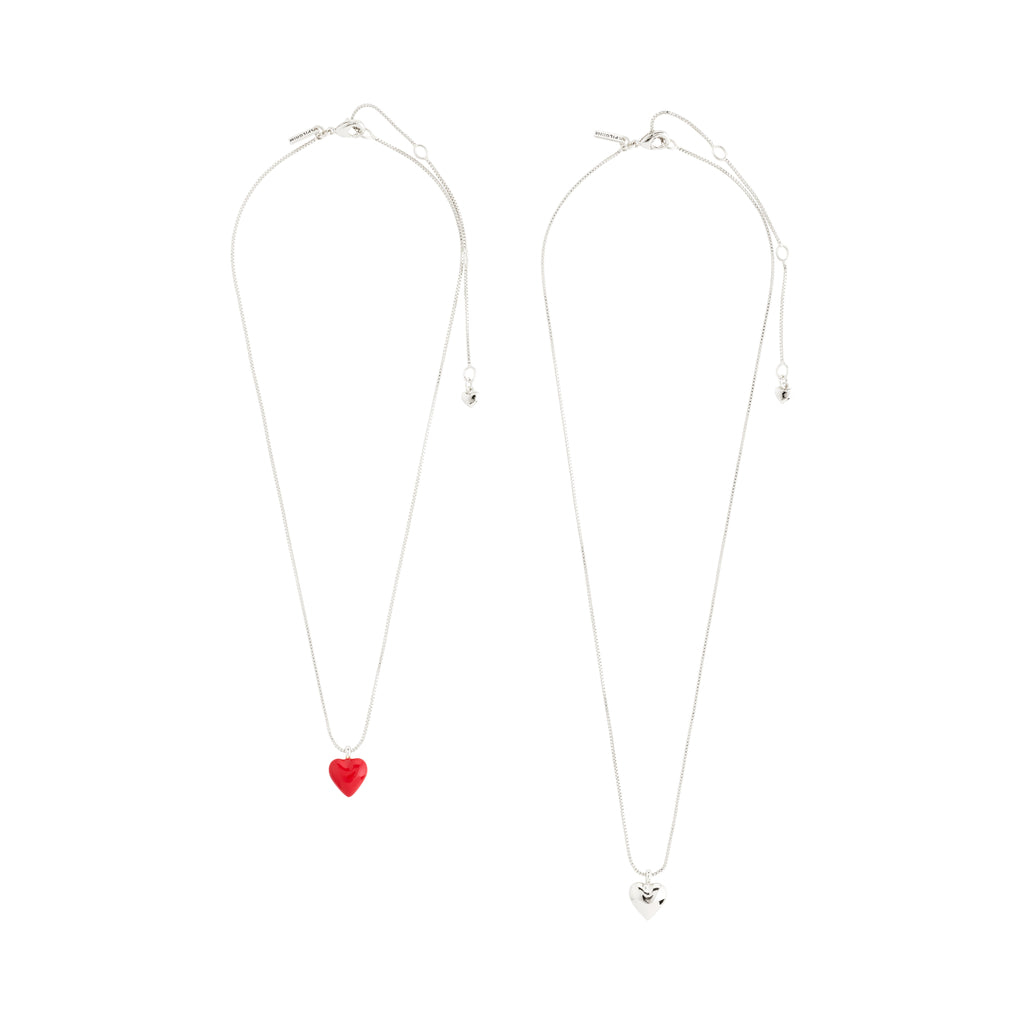 MAEVE necklace, 2-in-1 set with silver-plated heart pendants on classic box chains, perfect for a chic, layered look.