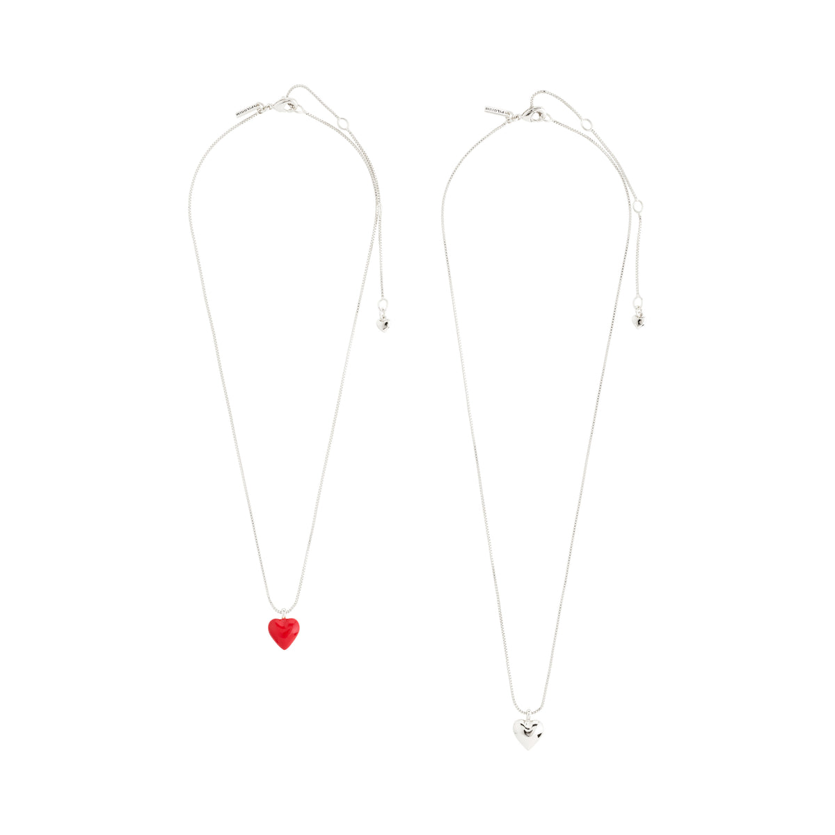 MAEVE necklace, 2-in-1 set with silver-plated heart pendants on classic box chains, perfect for a chic, layered look.