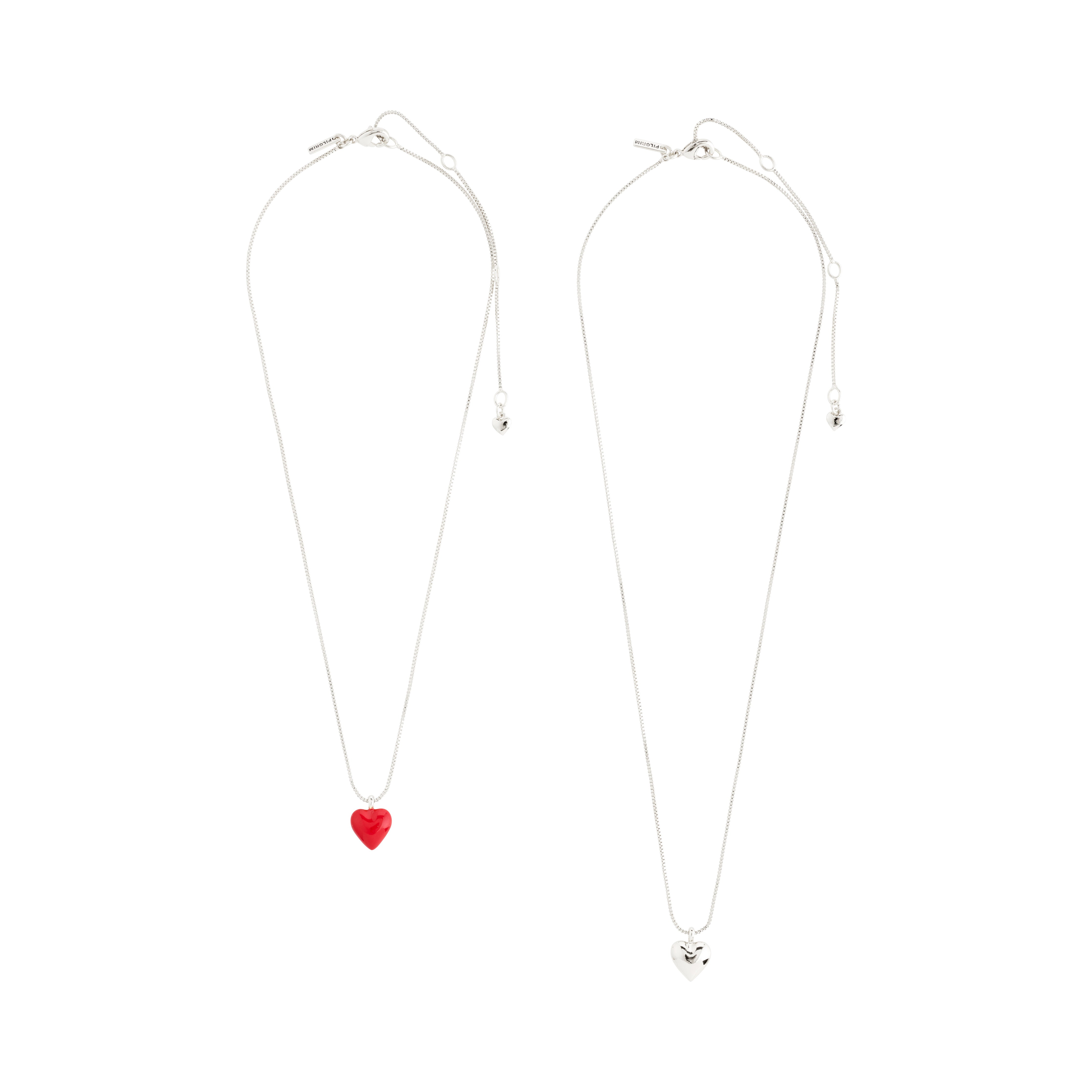 MAEVE necklace, 2-in-1 set with silver-plated heart pendants on classic box chains, perfect for a chic, layered look.