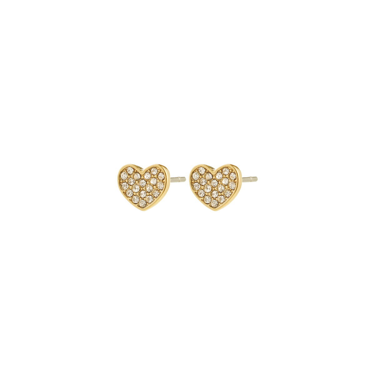 EMMETT earrings gold-plated, heart-shaped studs with sparkling Preciosa crystals, perfect for adding romance and elegance to any outfit. Crafted from 93% recycled material.
