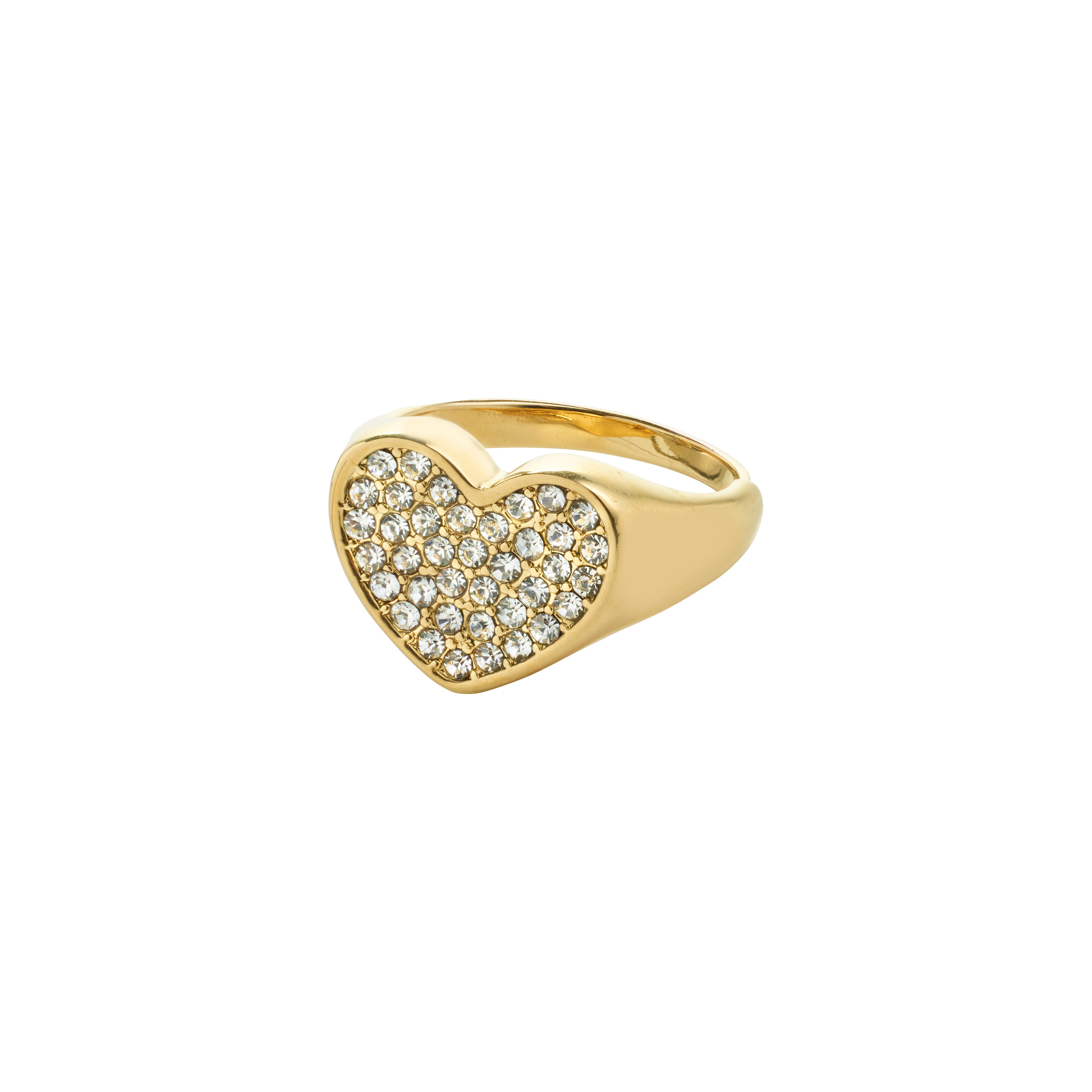 EMMETT ring gold-plated with a heart of sparkling Preciosa crystals, adjustable for a perfect fit, crafted from 98% recycled material for a stunning, sustainable statement.