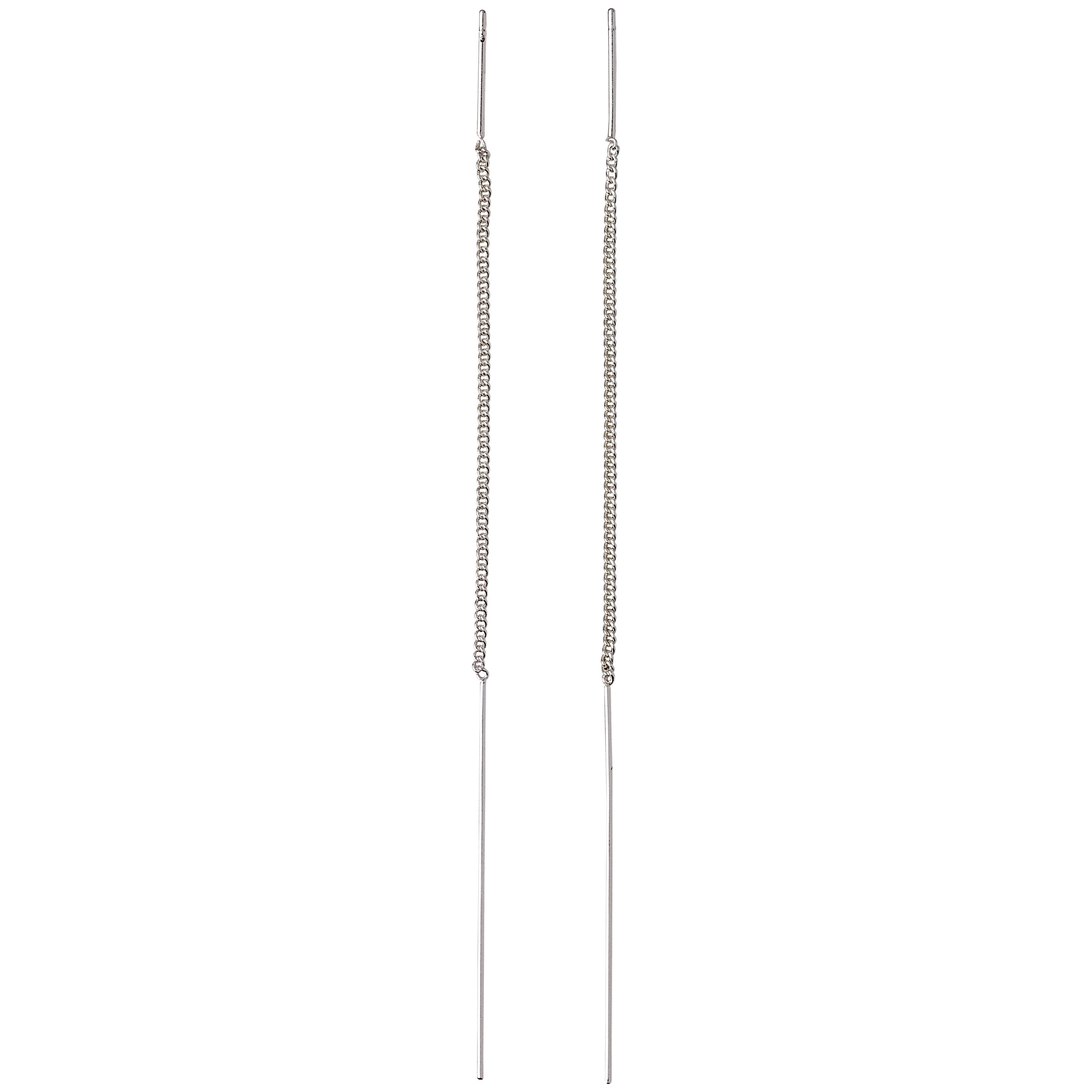 TAHOE chain earrings, silver-plated, featuring a slim bar and chain design for versatile styling and personalized ear curation looks.