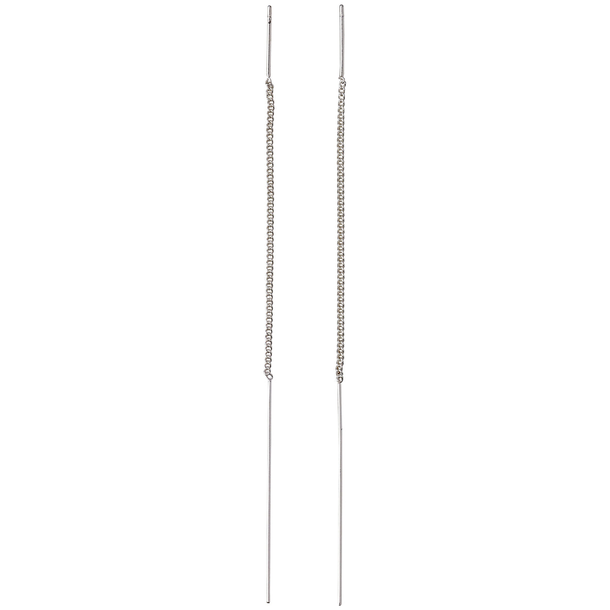 TAHOE chain earrings, silver-plated, featuring a slim bar and chain design for versatile styling and personalized ear curation looks.