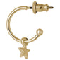 AVA star hoop earrings gold-plated with semi-hoops featuring delicate star pendants, showcasing a shiny finish and feminine design. Perfect for versatile, stylish wear.