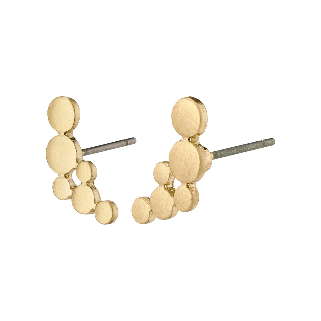 LEAH gold-plated earrings feature delicate, satin-matte finish circles in varying sizes, harmoniously following the ear's shape for a timeless, elegant look.