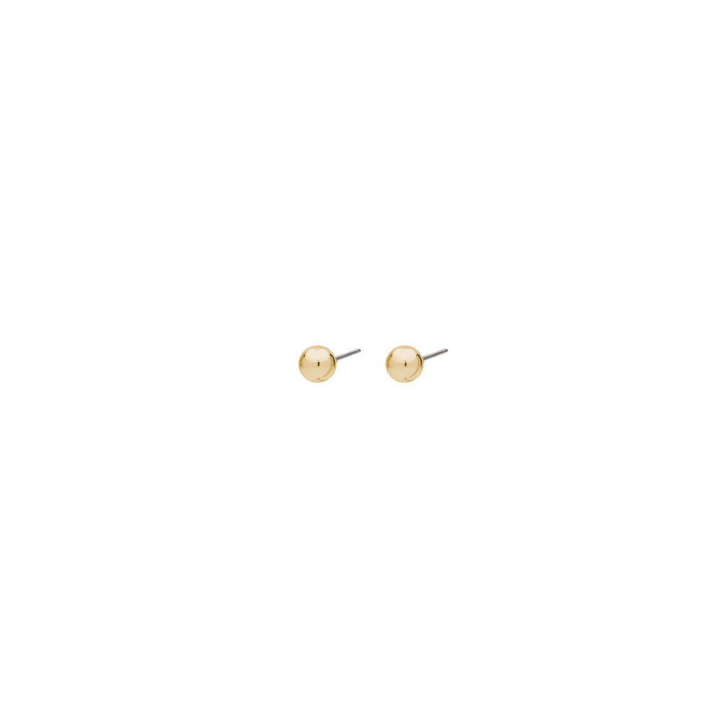 MOLLY earstuds gold-plated by Pilgrim; minimalist design with delicate gold-plated balls, embodying Scandinavian style for versatile, chic wear.