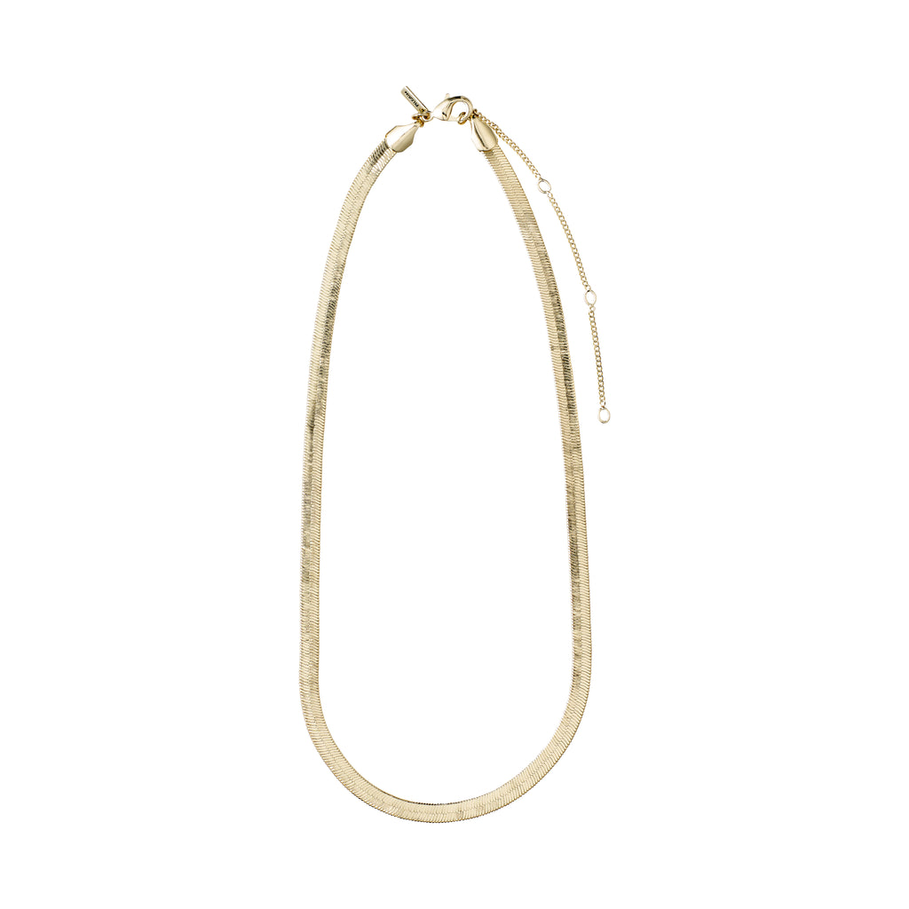 NOREEN flat snakechain necklace gold-plated, featuring polished, textured links in a stunning pattern, ideal for layering or wearing solo.