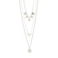 CAROL layered necklace 3-in-1 silver-plated featuring three chains with small coins and crystals, perfect for a stylish, feminine, and bohemian look.