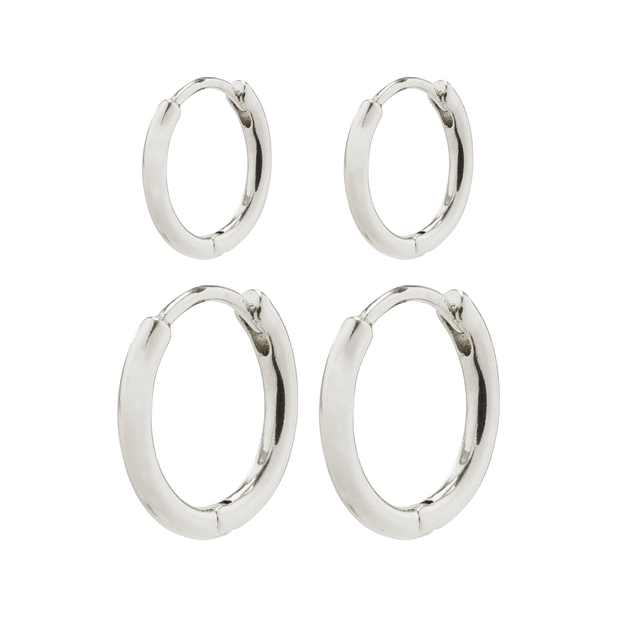 ARIELLA hoop earrings 2-in-1 set, silver-plated, featuring small, chunky huggie hoops with a shiny finish, perfect for enhancing casual styles.