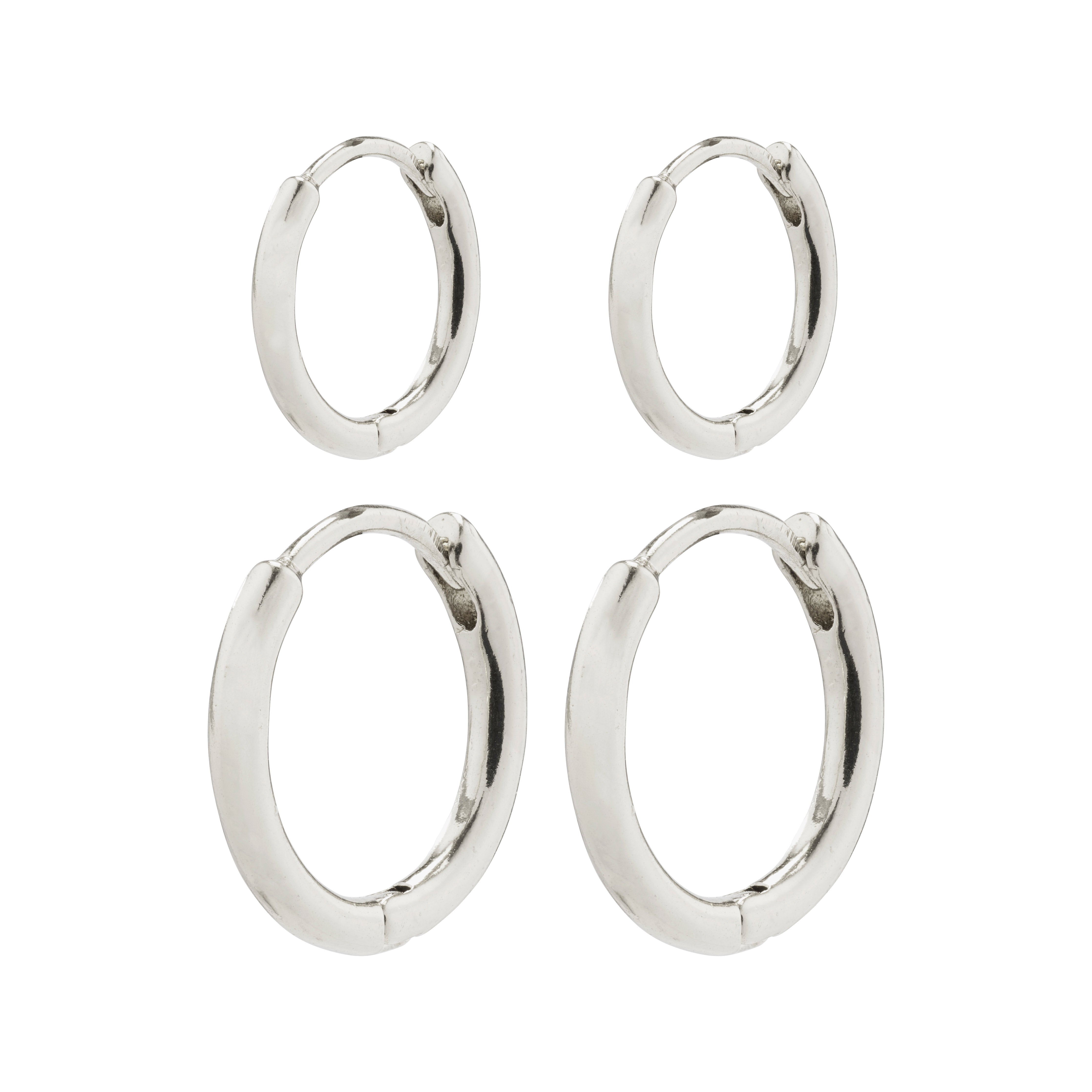 ARIELLA hoop earrings 2-in-1 set, silver-plated, featuring small, chunky huggie hoops with a shiny finish, perfect for enhancing casual styles.
