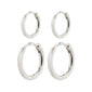 ARIELLA hoop earrings 2-in-1 set, silver-plated, featuring small, chunky huggie hoops with a shiny finish, perfect for enhancing casual styles.