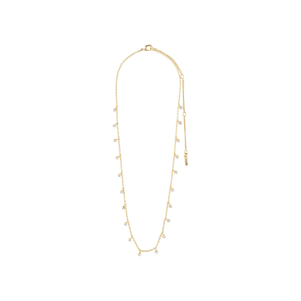 MAJA crystal multi drops necklace, gold-plated, featuring sparkling Preciosa crystals and a 38 cm chain with a 9 cm extension.
