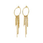 MAJA crystal waterfall hoop earrings, gold-plated, featuring asymmetrical pendants with Preciosa crystals and ball-chains, offering a stylish, lively edge for any outfit.