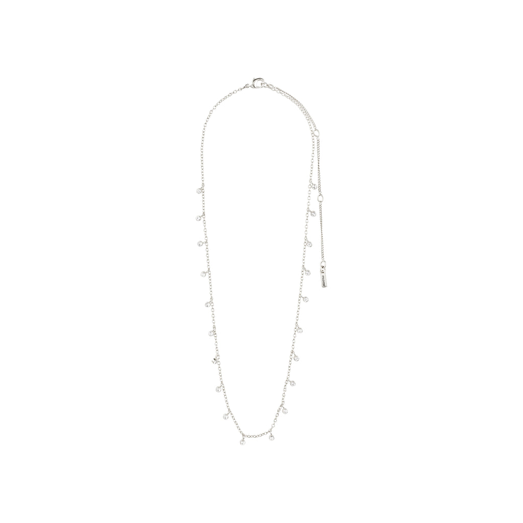 MAJA crystal multi drops necklace, silver-plated, featuring delicate crystal charms on a slender chain. A timeless accessory by Pilgrim for a stylish, layered look.