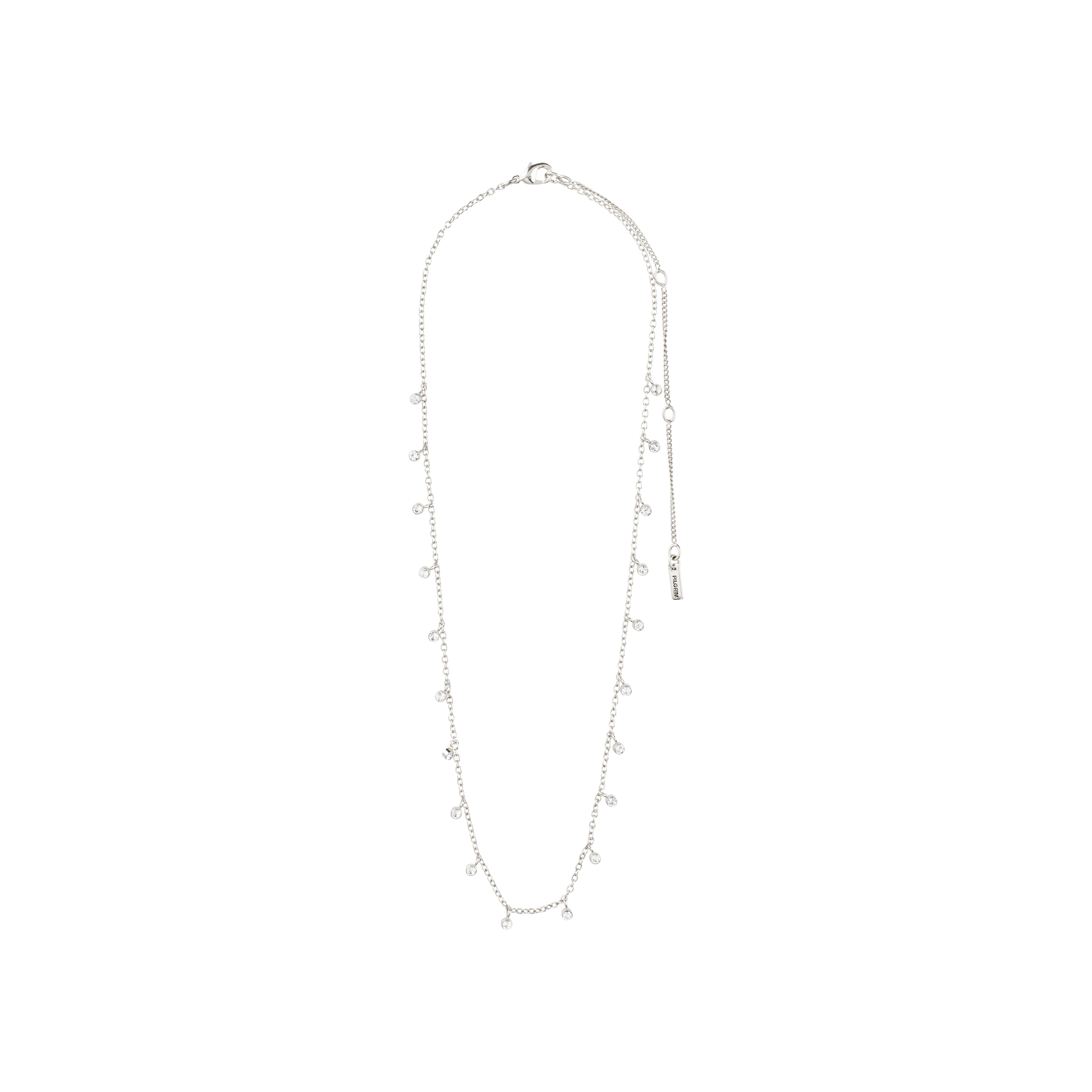 MAJA crystal multi drops necklace, silver-plated, featuring delicate crystal charms on a slender chain. A timeless accessory by Pilgrim for a stylish, layered look.